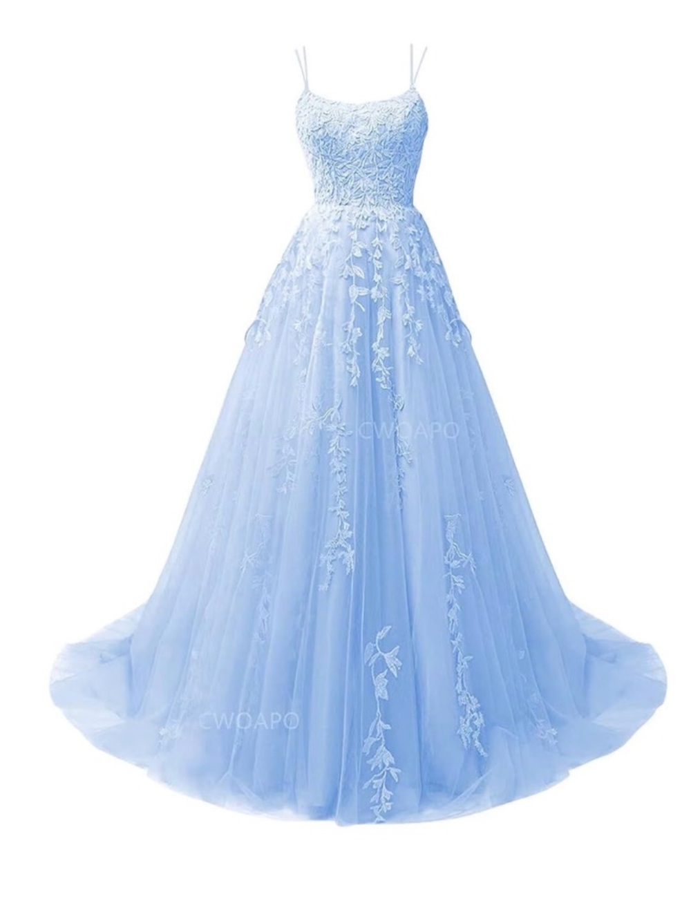 COLOR: BABY BLUE - Spaghetti Strap Light Blue Tulle Ball Gown Dress